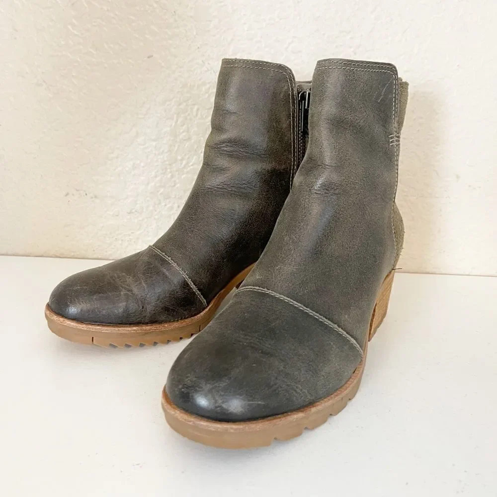 Sorel Cate Bootie Ankle Boot Leather Block Heel Major Brown. 7 - Picture 5 of 13